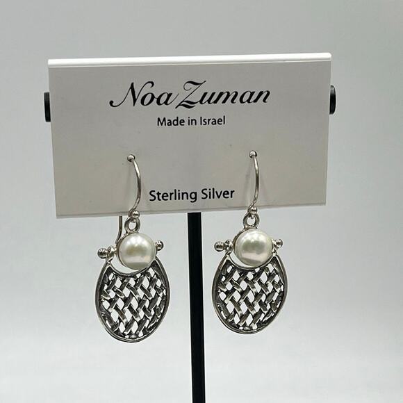 Noa Zuman Israel Designer Sterling Silver White Freshwater Pearl Earrings New - Picture 1 of 9